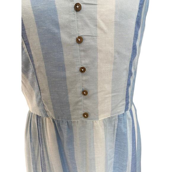New Joie Linen Blend Stripe Dress Spaghetti Strap Blue Mommy & Me 10 w/ headband - Picture 5 of 11